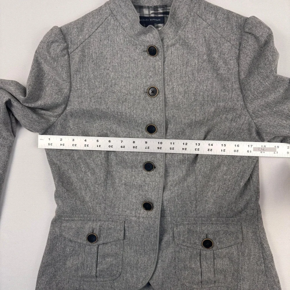 Vintage Banana Republic Jacket Women 10 Gray Wool Blend Military Puff Sleeve